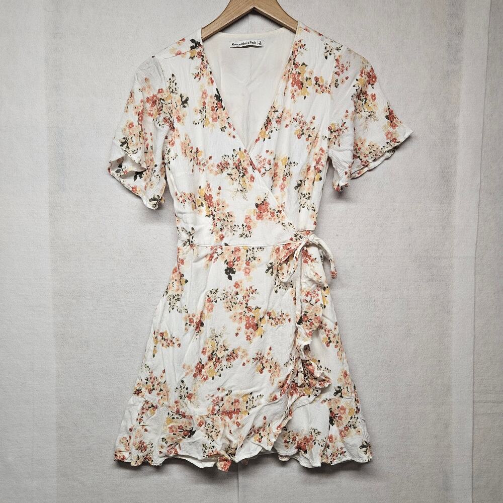 Abercrombie & Fitch White Floral Puff Sleeve Wrap Mini Dress Sz S